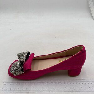 YDN Pink Square Toe Tassel Rhinestone Bow Chunky Low Heels Slip on Pumps